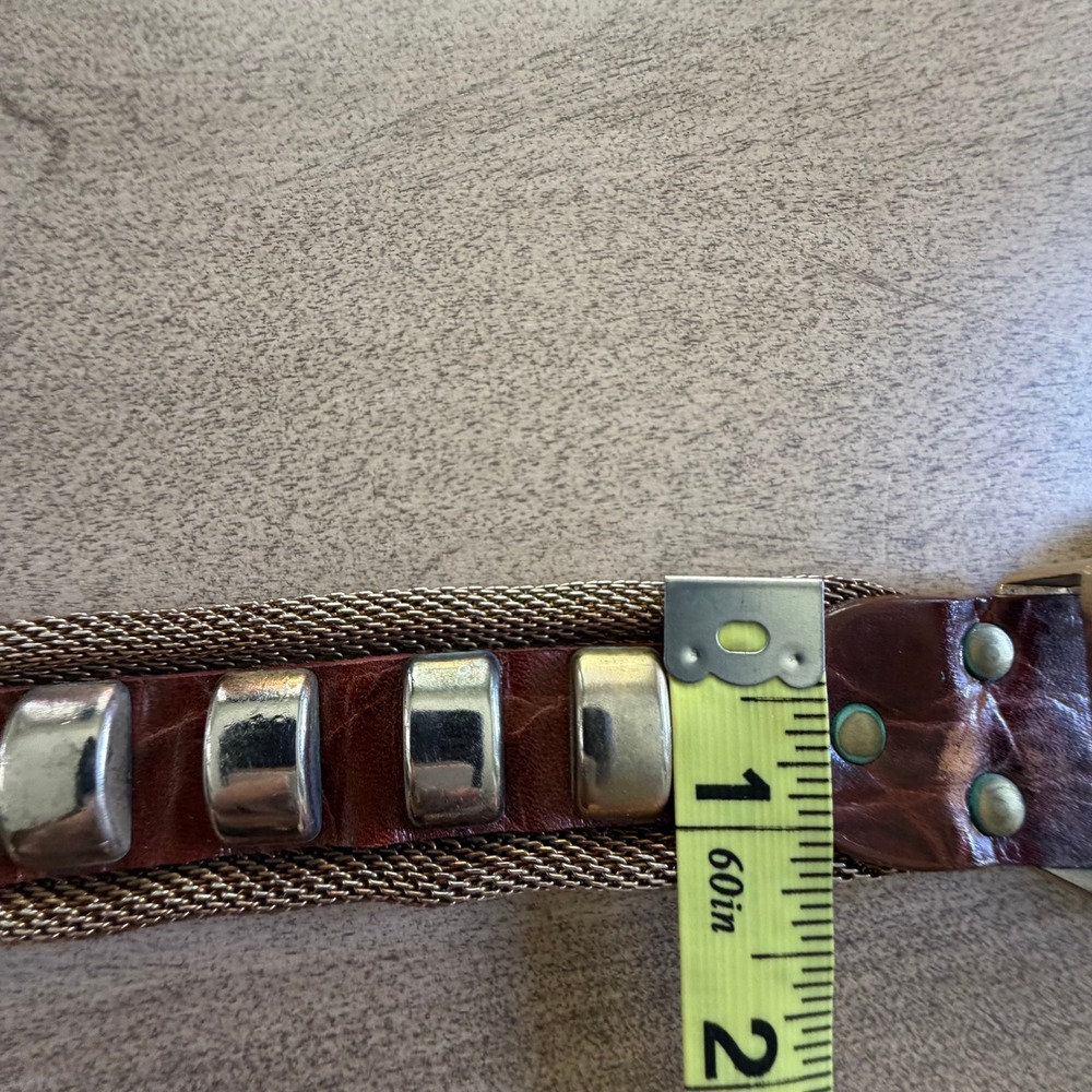Vintage Brown Croc Leather Western Belt Brass Metal Mesh Studs Ornate Buckle 30" - Picture 7 of 13